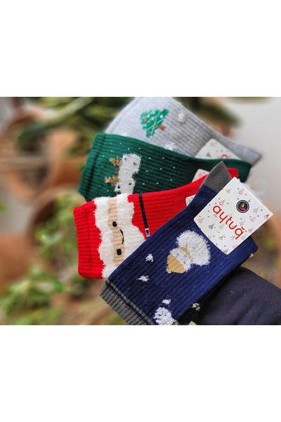 FRESCO SCARFS Βαμβακερές Πρωτοχρονιάτικες κάλτσες Unisex 4 τεμαχίων
