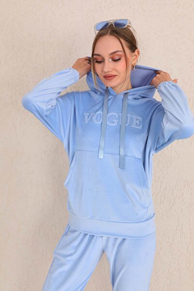 WestBound Set dublu din catifea de pluș VOGUE Ice Blue pentru femei