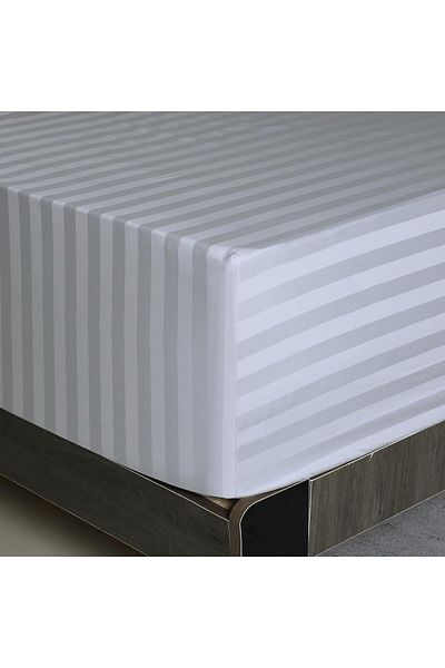 Soft Colours طقم ملاءة مطاطية من الساتان القطني المخطط مع غطاء وسادة مزدوج - مفرد