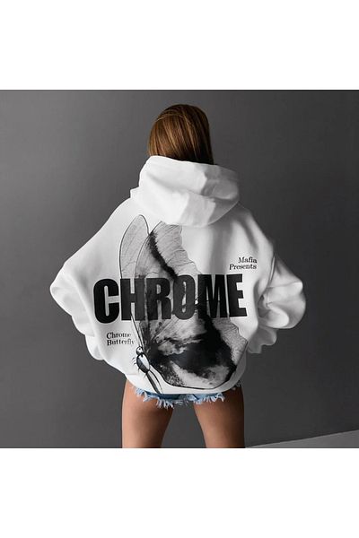 Benisengiydir White Chorome Butterfly Print Hooded Oversize Sweatshirt Men &