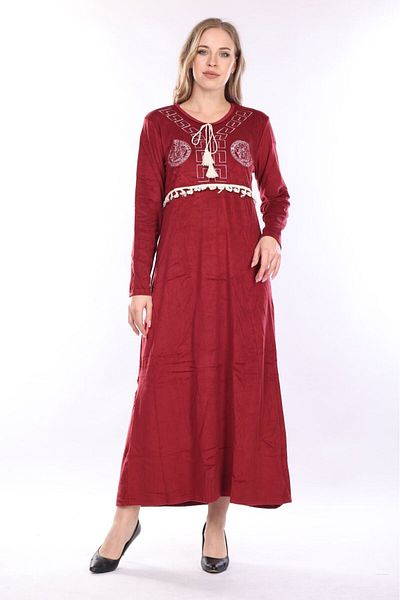 mervemoda Γυναικείο βελούδινο φόρεμα μπορντό