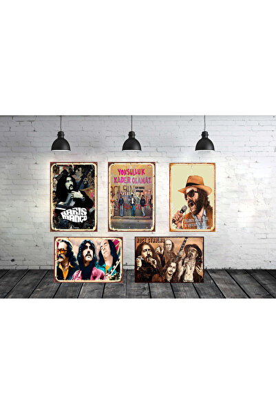 TAKIFİX Cem Karaca Barış Manço 5 Parça 20 x 30 CM Retro Ahşap Tablo Seti 022