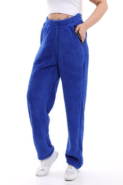 xlargebutik BÜYÜK BEDEN GİYİM SAKS MAVİSİ PELUŞ POLAR PANTOLON ÜŞÜMEYE SON