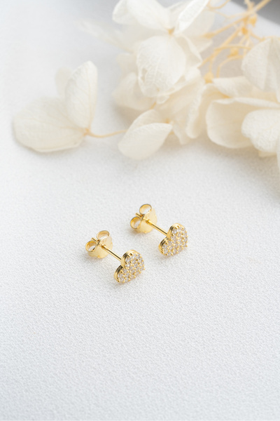 Silvano Jewelry 925 Ayar Gümüş Gold Minik Kalp Küpe