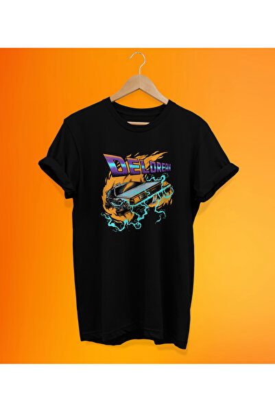 remonz Μπλουζάκι DeLorean με στάμπα μαύρο, 100% βαμβακερό Basic (κανονικό μέγεθος)