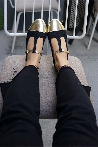LAMİNTA Balerini de damă Anabel Black Tüvid Stripe Detaliați