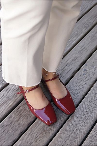 LAMİNTA Balerini de damă cu cataramă roșie Vernis Claret