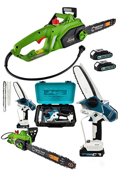 DYNAMİC MAX 2'li Set 4800W Elektirikli Odun Ağaç Hızar Motoru 598Vf Otomatik Yağlamalı Şarjlı Testere Dal Budama