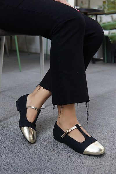LAMİNTA Balerini de damă Anabel Black Tüvid Stripe Detaliați