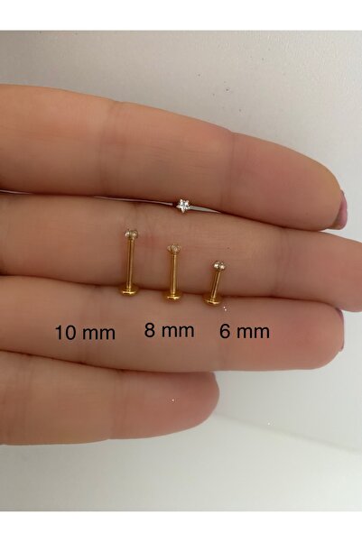 Arescollection cerrahi çelik minimal zirkon taşlı yıldız labret piercing( med...