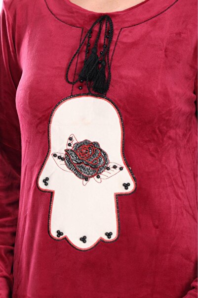 mervemoda Women's Burgundy velvet dress