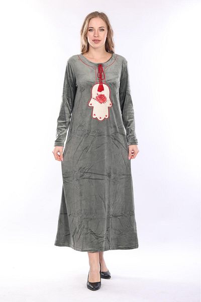 mervemoda Γυναικείο Χακί Βελούδινο Φόρεμα