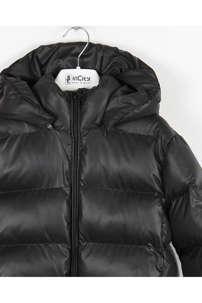 incity Boy's Black Hooded Puffer Jacket