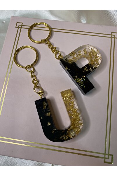 TATLIŞ سلسلة مفاتيح مصنوعة يدويًا من الإيبوكسي بحروف كبيرة، سلسلة مفاتيح بحرو...