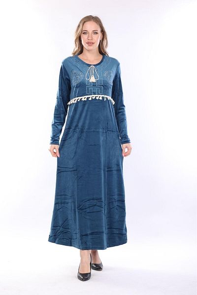 mervemoda Γυναικείο βελούδινο φόρεμα Navy blue
