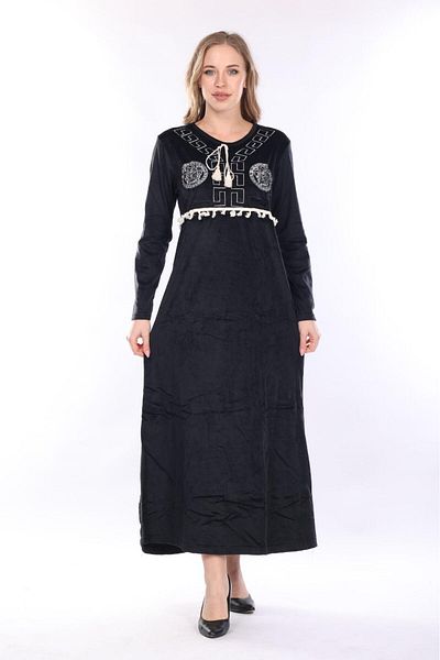 mervemoda Γυναικείο μαύρο βελούδινο φόρεμα