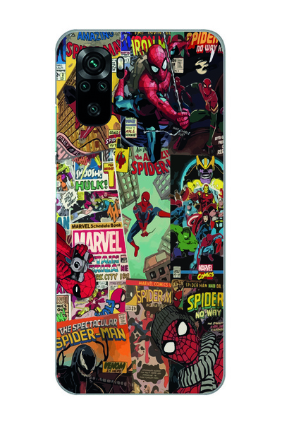 Magic Ring Redmi Note 10/Note 10S Uyumlu Spiderman Kolaj Desenli Şeffaf Telef...