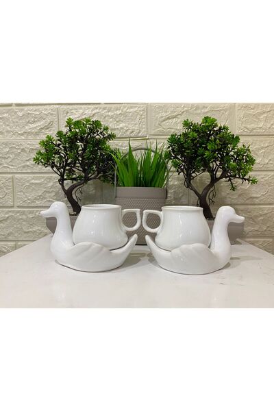 devigo Swan Coffee Cup Set for 2 People - White Turkish Coffee Cup Set