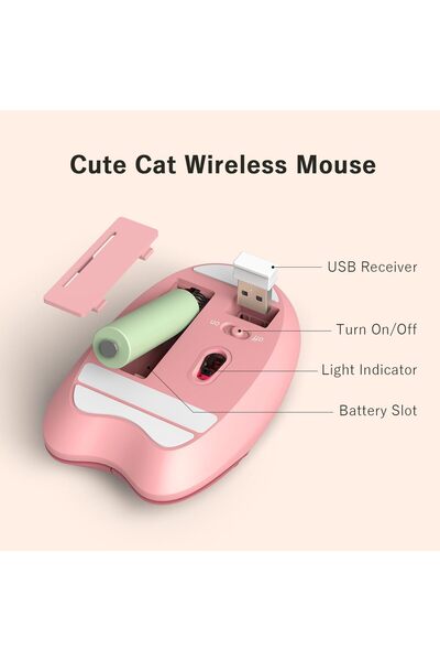Coverzone Mofii Wireless Mouse Kedi Tasarım Kablosuz Bilgisayar Notebook Usb Receiver Tak Çalıştır Pilli Fare