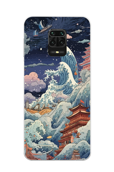 Magic Ring Redmi Note 9 Pro/Note 9S Uyumlu Kanagawa Dalga Kolaj Desenli Şeffa...
