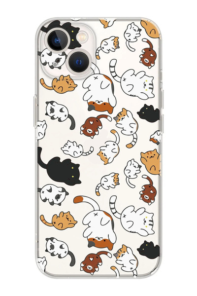 shoptocase Iphone 13 Şeffaf Kedicikler Desenli Telefon Kılıfı