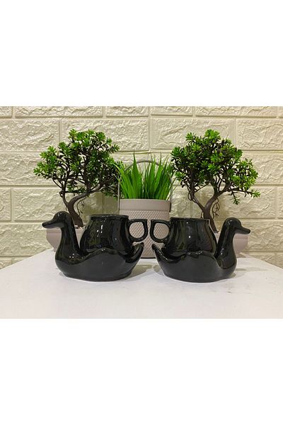 devigo Swan Coffee Cup Set for 2 People - Black Turkish Coffee Cup Set