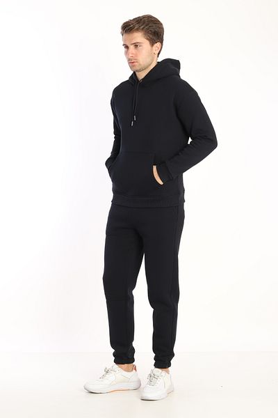 NEED LİFE Men's Navy Blue Winter Cotton Hooded Kangaroo Pocket Comfortable Fit Tracksuit Set