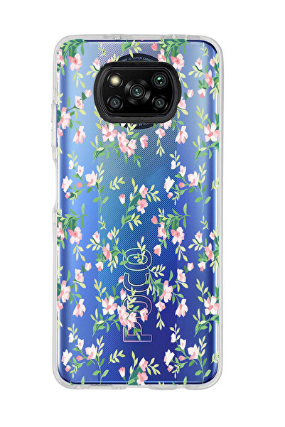 Magic Ring Poco X3 Pro Uyumlu Çiçek Desenli Şeffaf Telefon Kılıfı