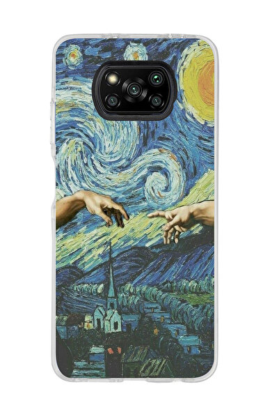 Magic Ring Poco X3 NFC Uyumlu Sanatsal Vintage Desenli Şeffaf Telefon Kılıfı