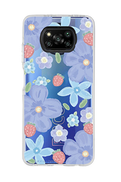 Magic Ring Poco X3 Pro Uyumlu Çiçek ve Çilek Desenli Şeffaf Telefon Kılıfı