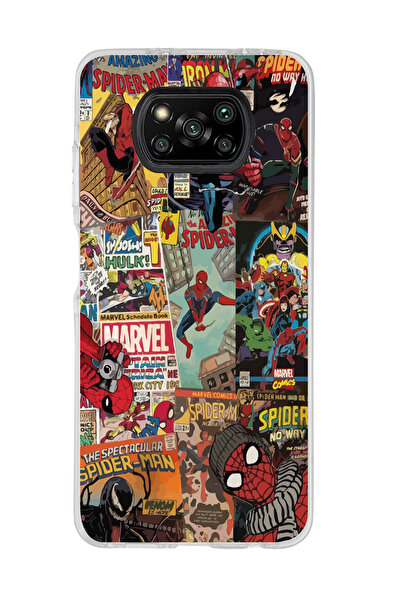 Magic Ring Poco X3 NFC Uyumlu Spiderman Kolaj Desenli Şeffaf Telefon Kılıfı