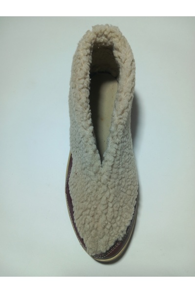 KAPAR Wedge Heel Handmade Burgundy Color Genuine Leather Slippers, Boots