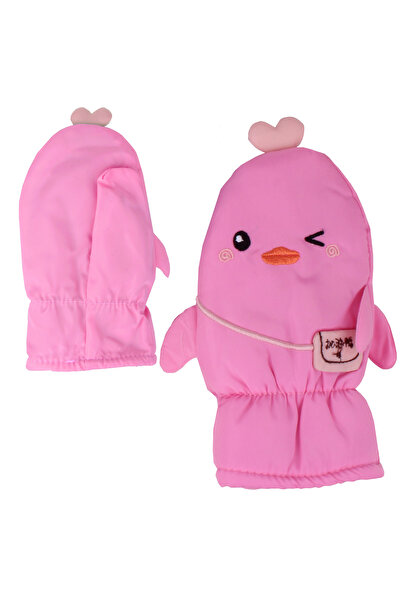İşnar Parmaksız Çocuk Kar Eldiveni 2-4 Yaş PembeKoyu Penguen Model 0050