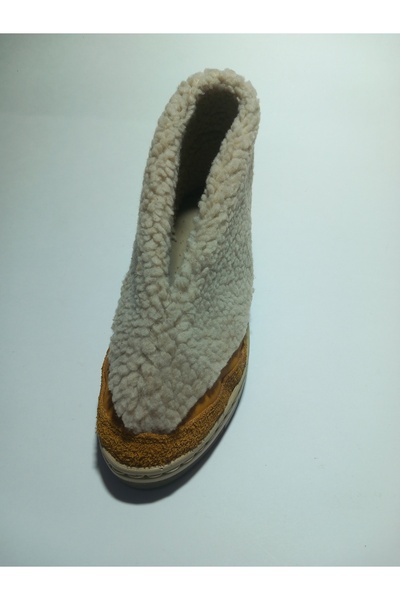 KAPAR Dolgu Topuk El yapımı Hardal renk Hakiki Deri Panduf, Bot