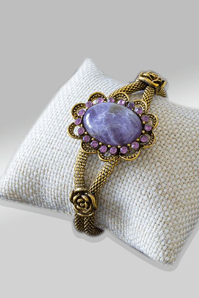Tesbih Atölyesi Certified Foxtail Model Amethyst Stone Bracelet - Adjustable