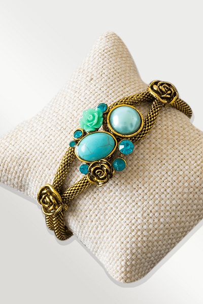 Tesbih Atölyesi Certified Foxtail Model Turquoise - Pearl Stone Bracelet - Adjustable