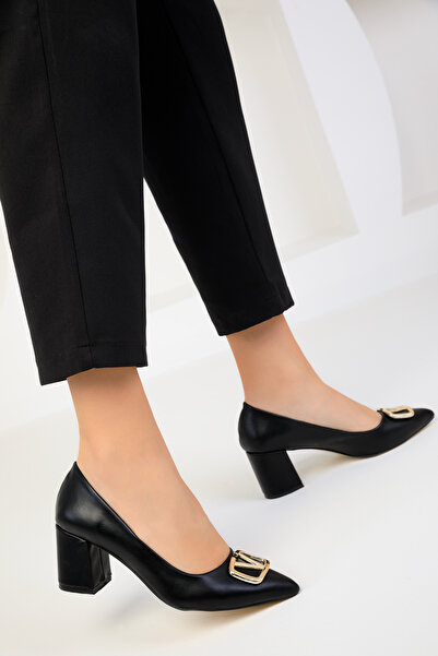 SOHO Černo-zlaté dámské klasické boty na podpatku 18438