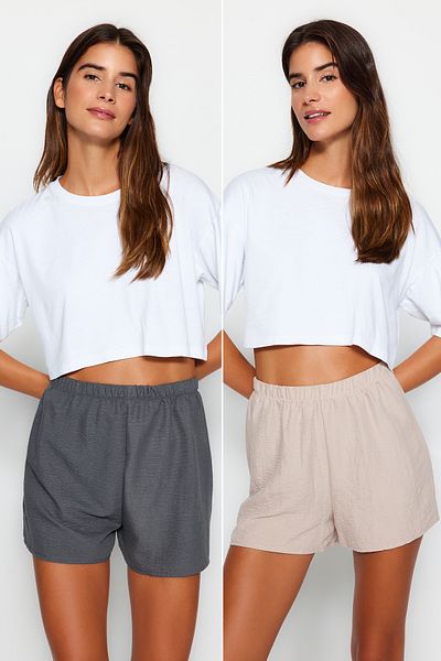 Trendyol Collection Pachet de 2 pantaloni scurți țesuți bej-multicolor THMSS23SR00020