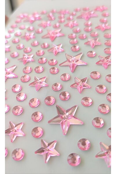 Giraffe PK Sticker Açık Pembe Yıldız Taş Sticker Yapışkanlı Saç, Yüz, Tırnak Ve Süs Taşı Yılbaşı Dekor Işıltılı Parlak