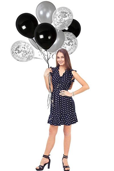 Partifabrik بالون بانش قصاصات فضية سوداء معدنية 15 قطعة