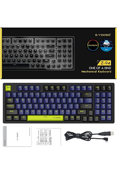e-yooso Red Switch Z-94 Mekanik Klavye %90 Rainbow Işıklı Oyuncu Klavyesi (İngilizce Q Klavye) Huano