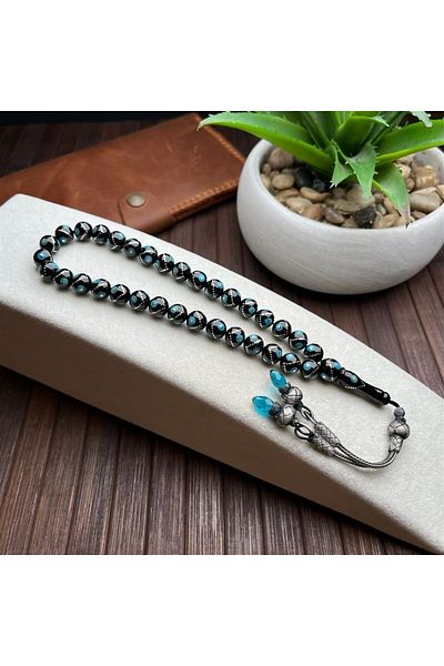 dergah tesbih Erzurum Gone Quickly - Turquoise and Silver Embroidered Stone