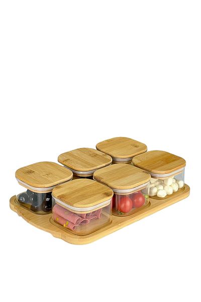 MİEN Bamboo Borosilicate Glass 6-Piece Breakfast Set
