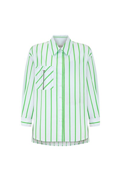 İpekyol Çizgi Desen Oversize Poplin Gömlek