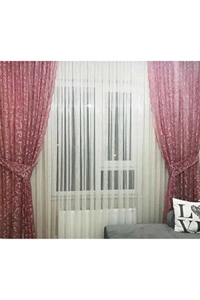 DEKOR PERDE 3mt Tül Perde 2 Kanat Gül Kurusu Fon Inci Sarkıt 2 Adet Yıldız Renso