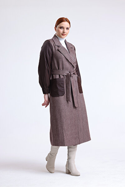 kabancım Жіночий кашеміровий пальто з кишенями, застібкою на кнопках і поясом...