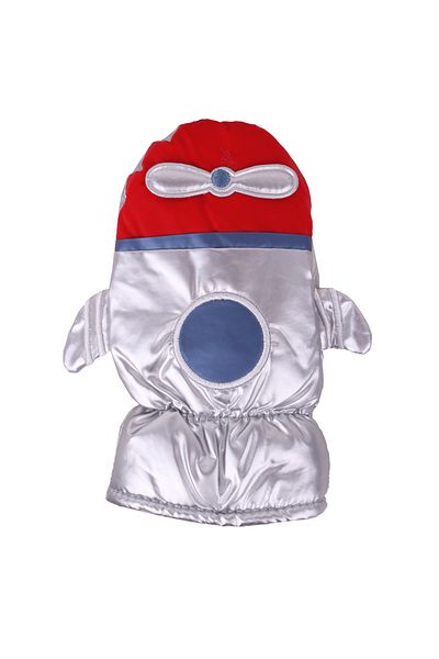 İşnar Fingerless Children's Snow Gloves 2-4 Years Gray Red Propeller Airplane Patterned Model 0051