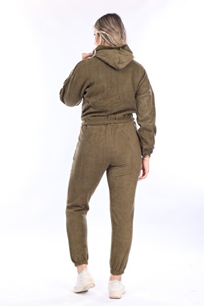 mervemoda Women's Khaki Two Thread Raised Tracksuit Set