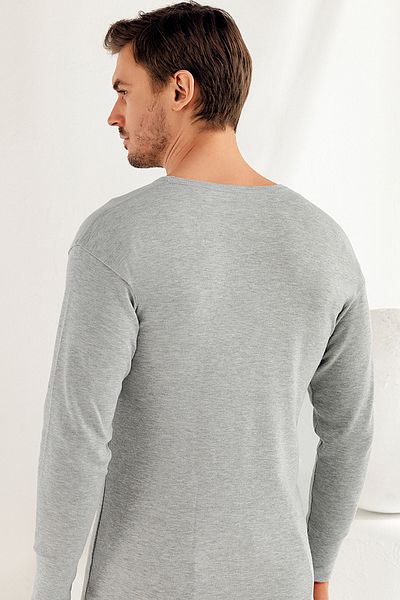 Şahinler Men's Gray Long Sleeve Crew Neck Interlock Underwear ME016