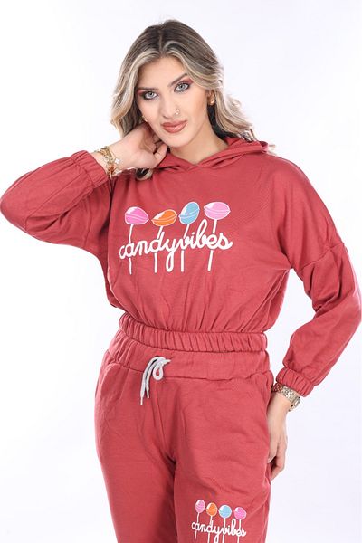 mervemoda Women's Cream Two Thread Raised Tracksuit Set